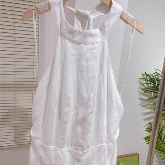 NWT Dissh Aisle White Linen High Neck Maxi Dress Gown Halter White Classic - Picture 10 of 11
